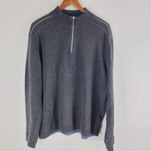 Tommy Bahama 1/4 Zip Reversible Sweater Gray Blue Long Sleeve Size XL